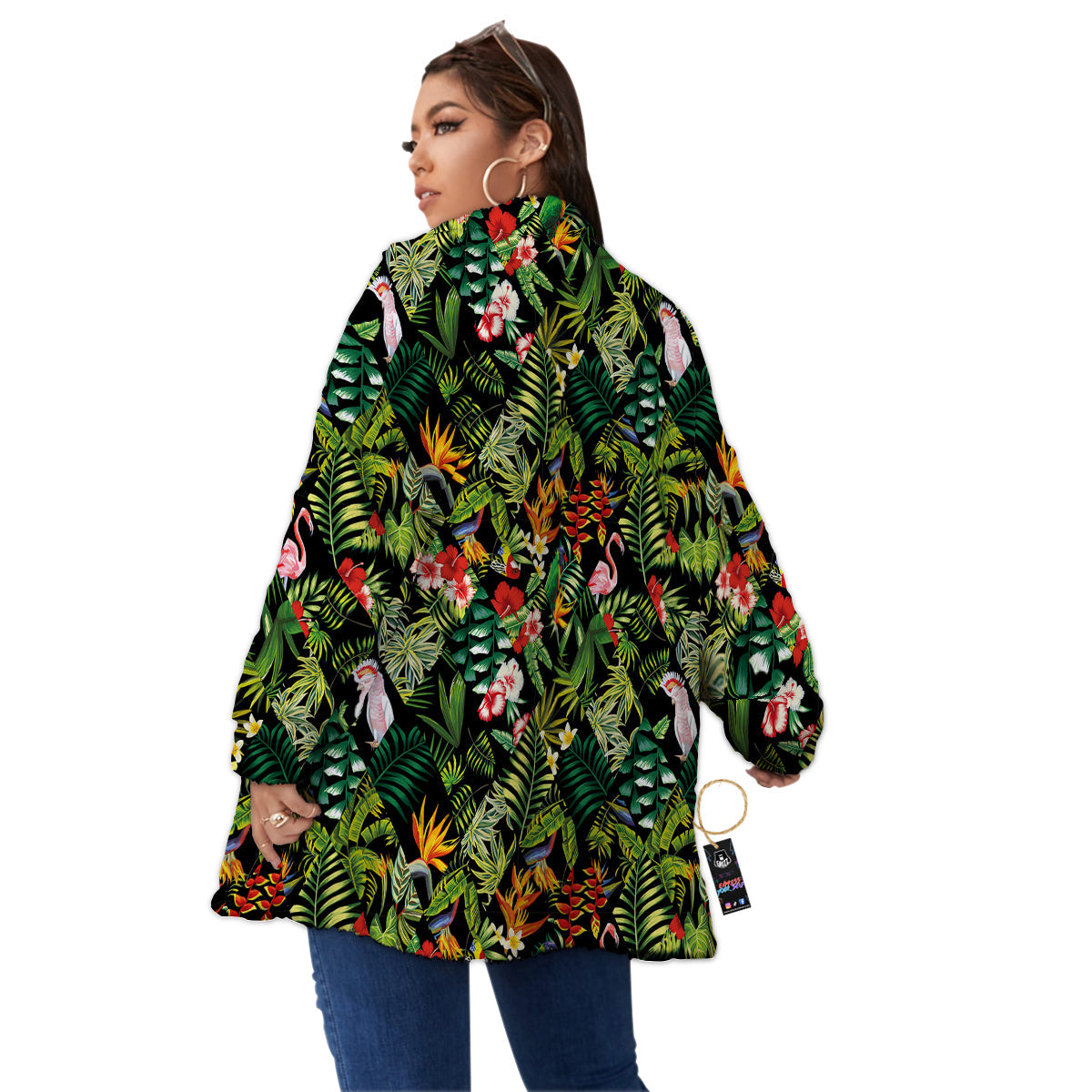 Patchwork Tropical Print Pattern Women's Sherpa Jacket-grizzshop