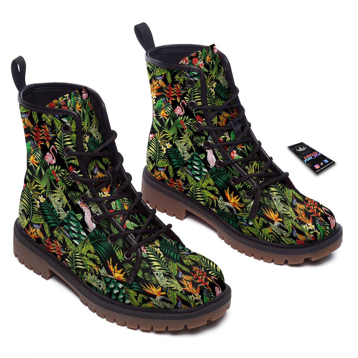 Patchwork Tropical Print Pattern Work Boots-grizzshop