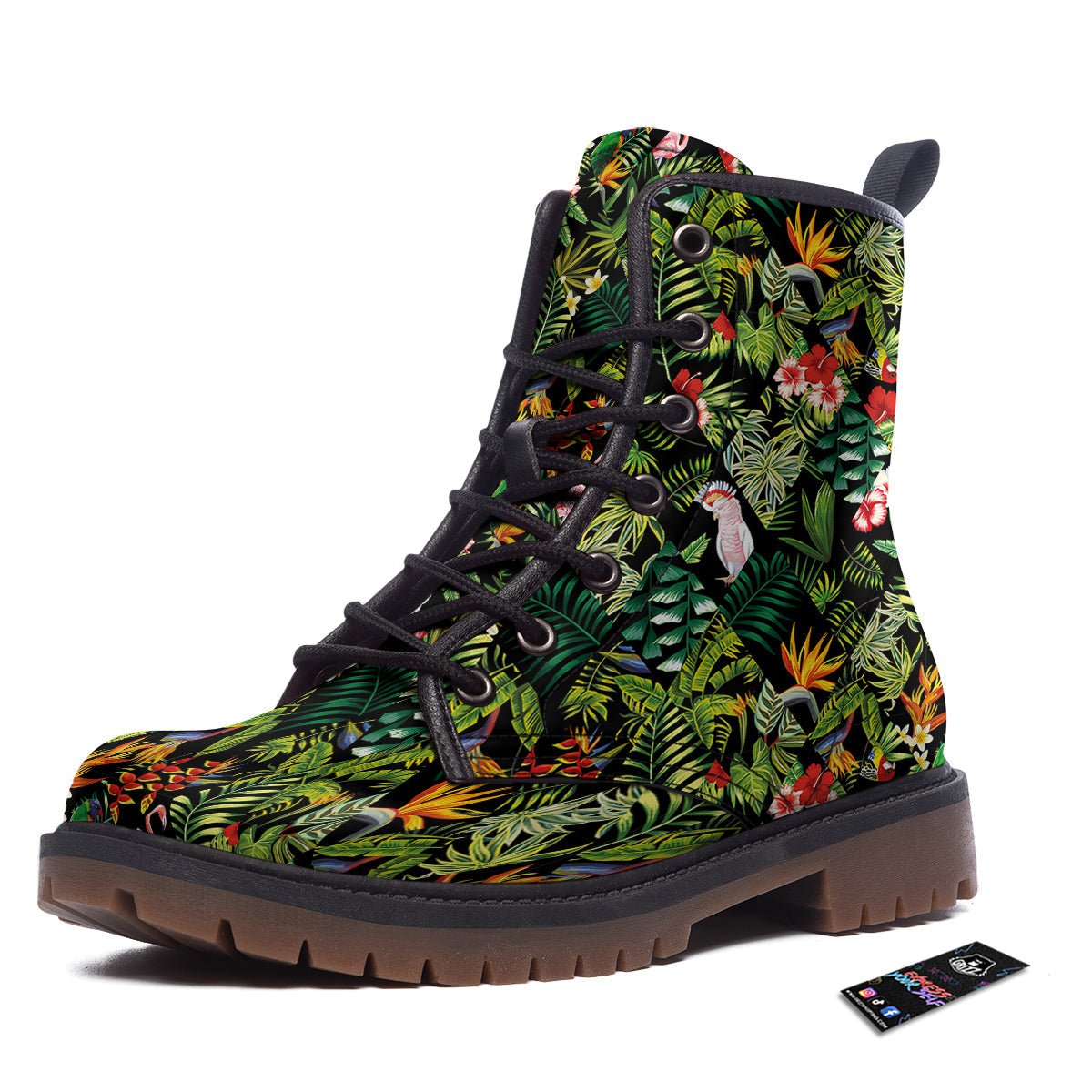 Patchwork Tropical Print Pattern Work Boots-grizzshop