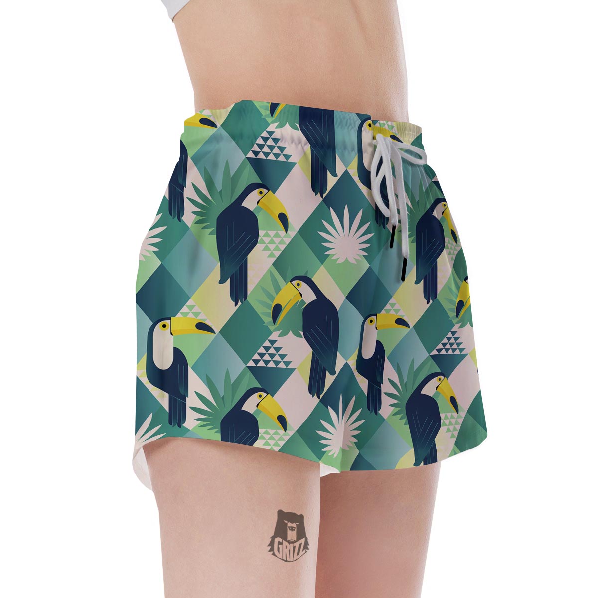 Patchwork Tropical Toucan Print Women's Shorts-grizzshop