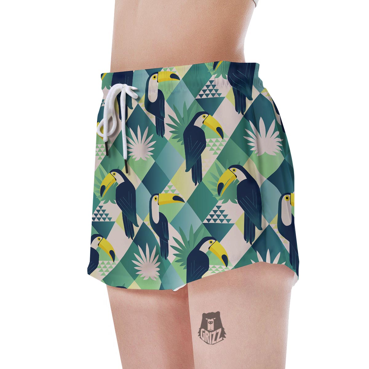Patchwork Tropical Toucan Print Women's Shorts-grizzshop