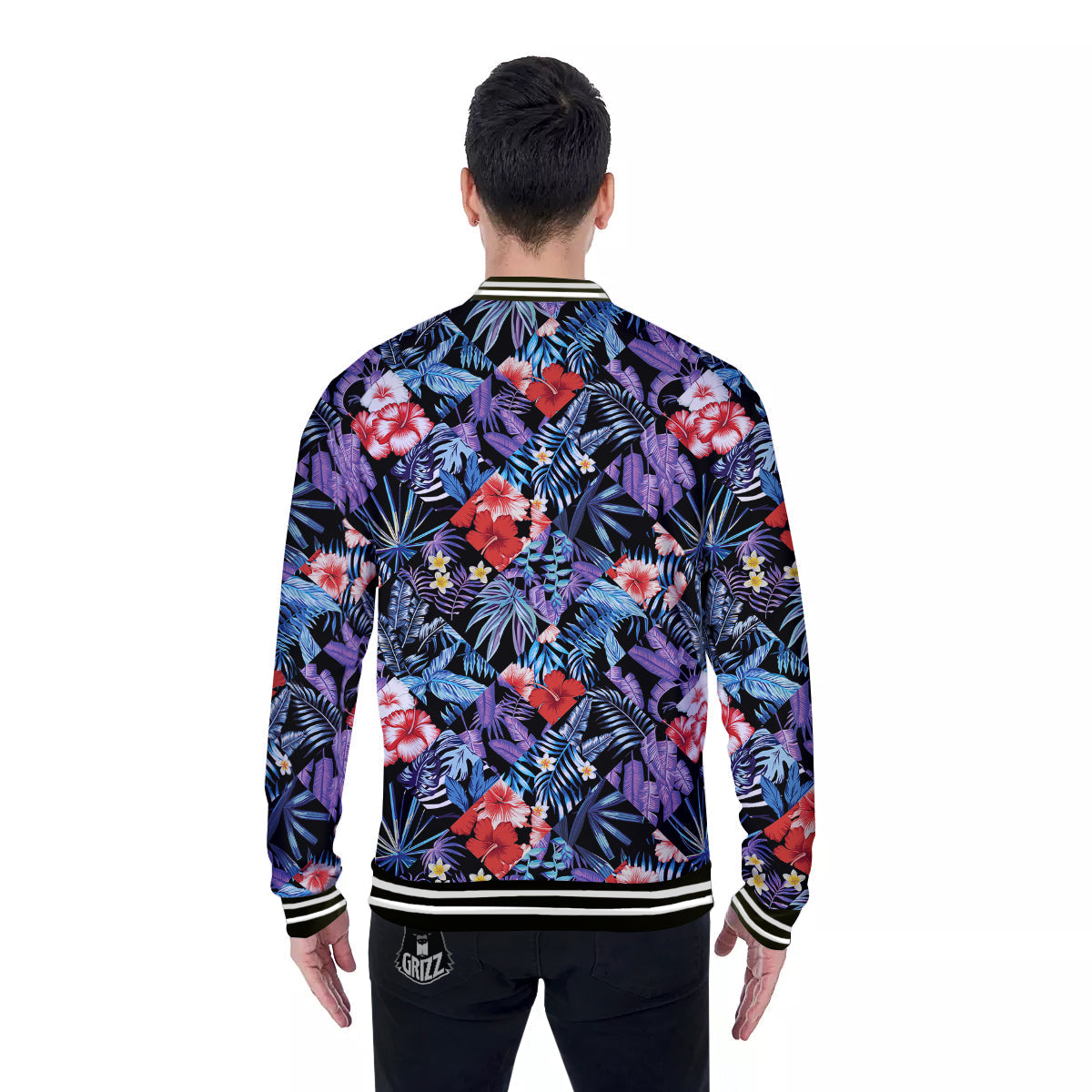 Patchwork Tropical Watercolor Print Pattern Baseball Jacket-grizzshop