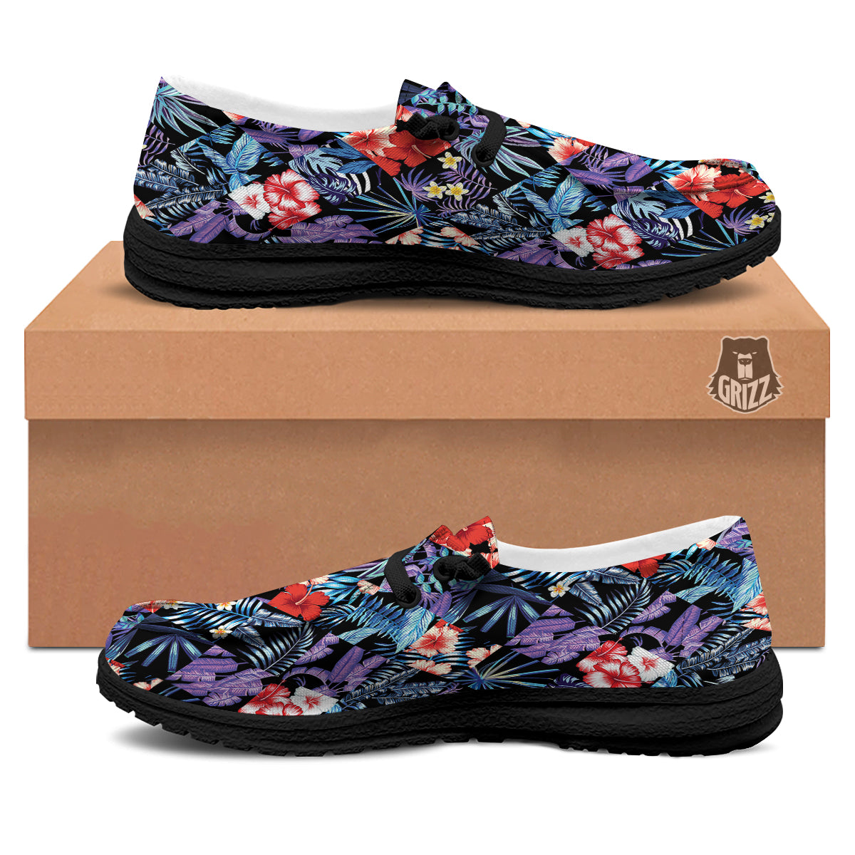 Patchwork Tropical Watercolor Print Pattern Black Loafers-grizzshop