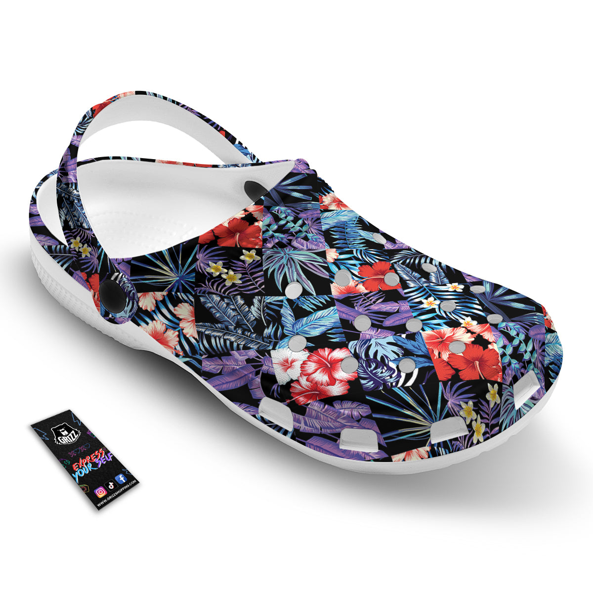 Patchwork Tropical Watercolor Print Pattern Clog-grizzshop
