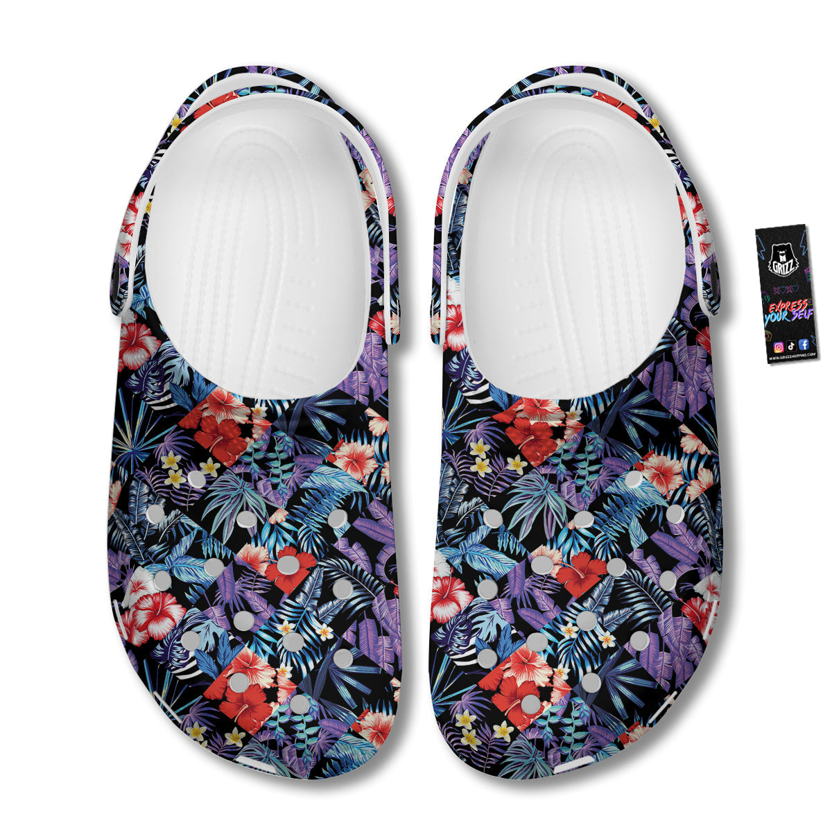 Patchwork Tropical Watercolor Print Pattern Clog-grizzshop