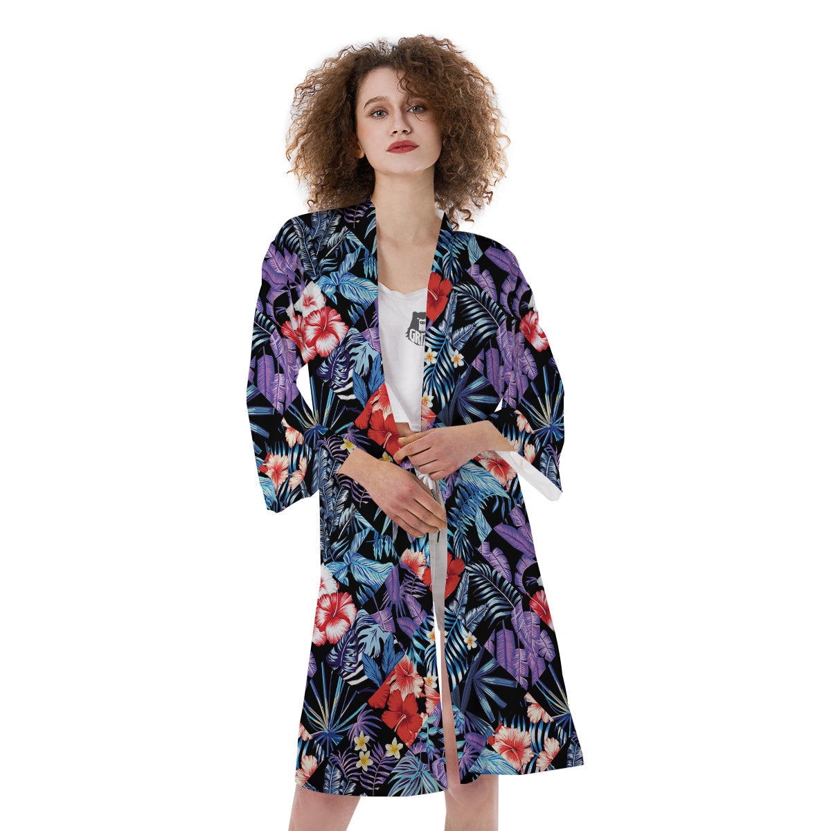 Patchwork Tropical Watercolor Print Pattern Kimono-grizzshop