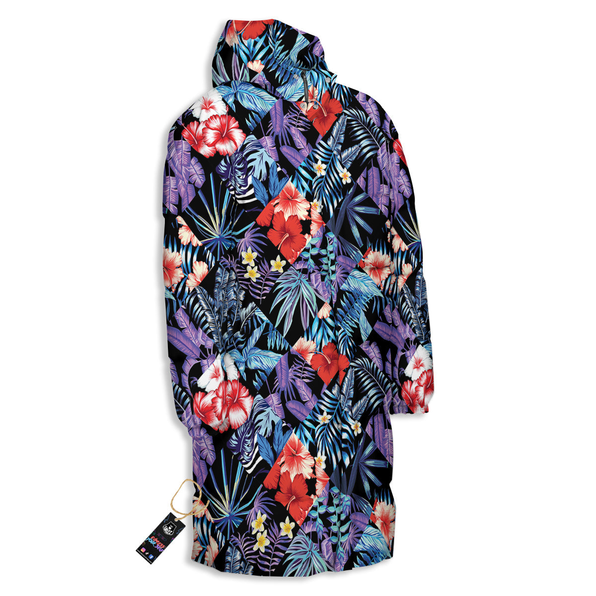 Patchwork Tropical Watercolor Print Pattern Long Down Jacket-grizzshop