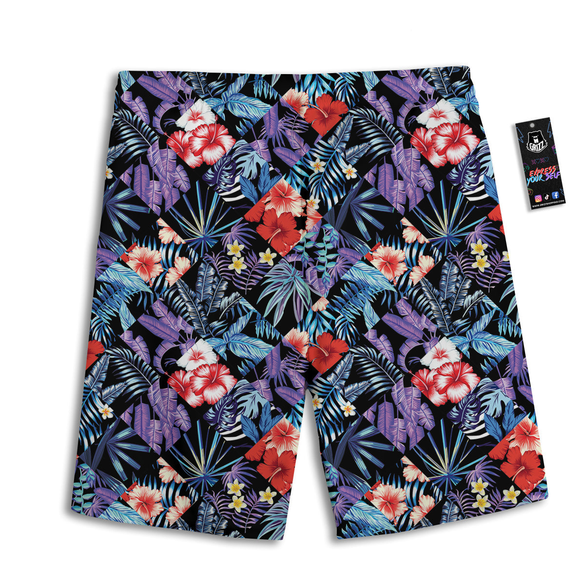 Patchwork Tropical Watercolor Print Pattern Men's Athletic Shorts