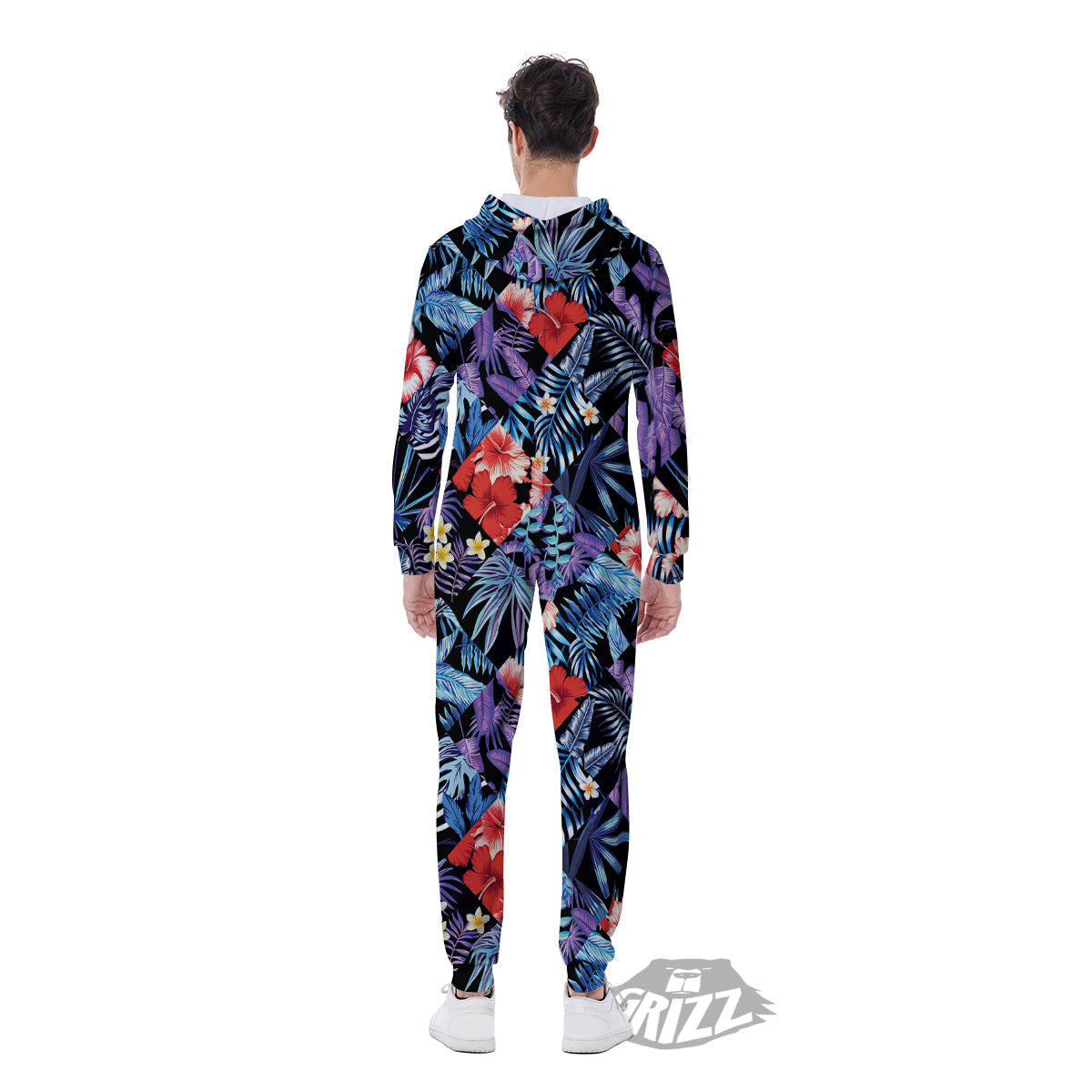 Patchwork Tropical Watercolor Print Pattern Men's Jumpsuit-grizzshop