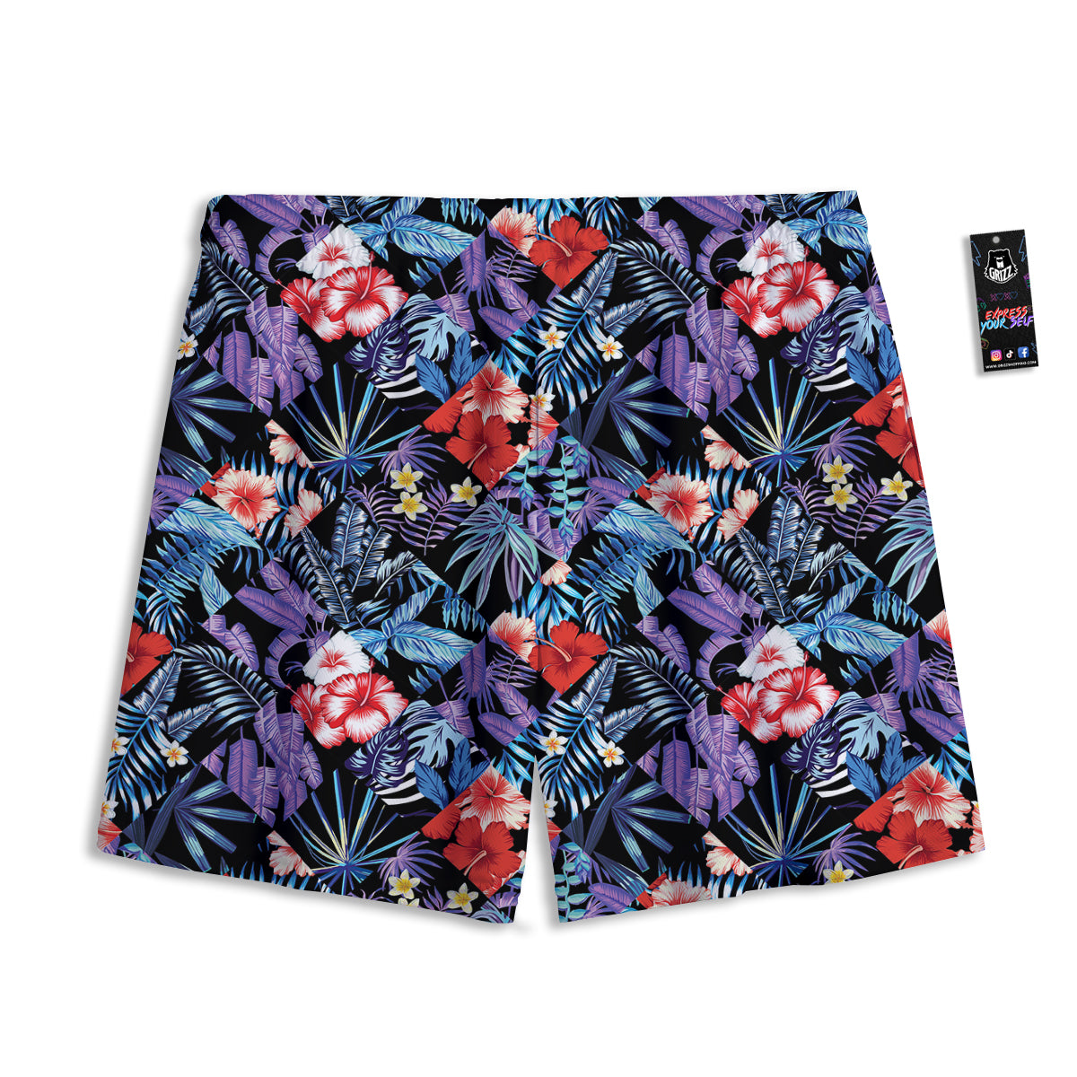 Patchwork Tropical Watercolor Print Pattern Mesh Shorts