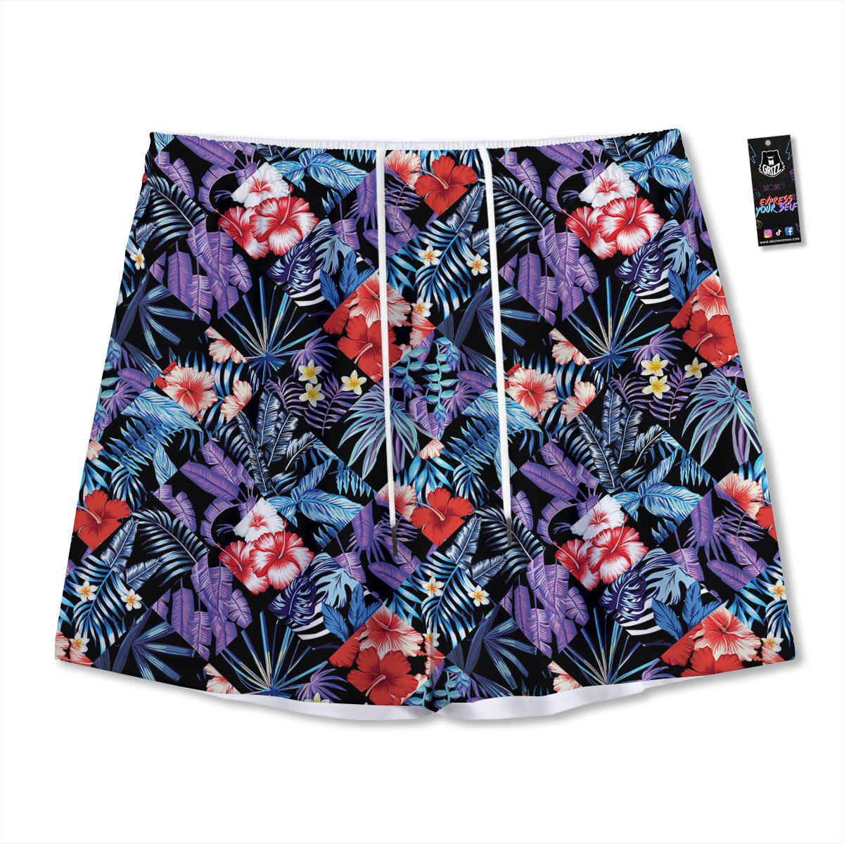 Patchwork Tropical Watercolor Print Pattern Mesh Shorts