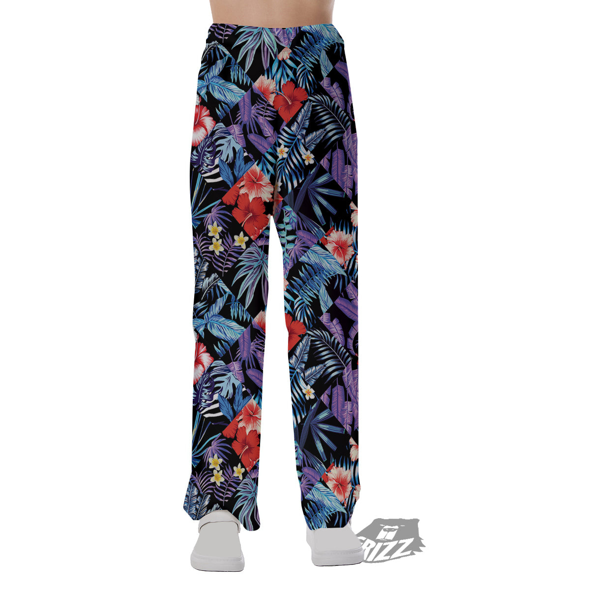 Patchwork Tropical Watercolor Print Pattern Pajama Pants-grizzshop
