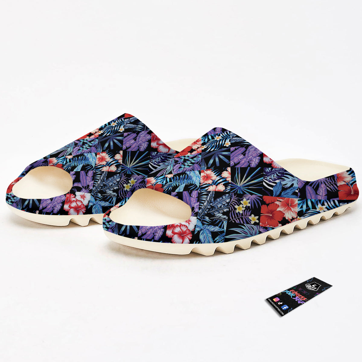 Patchwork Tropical Watercolor Print Pattern Sandals-grizzshop