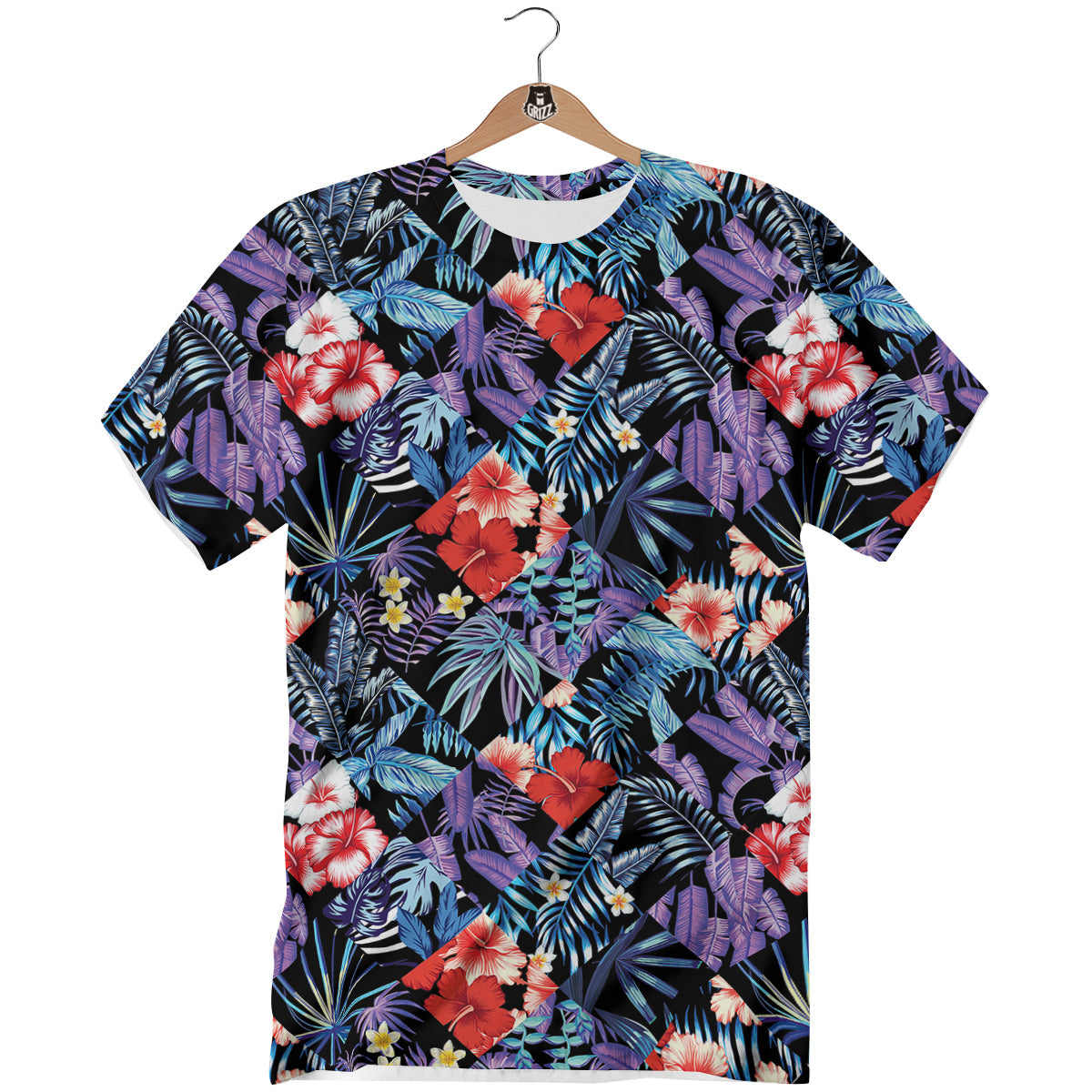Patchwork Tropical Watercolor Print Pattern T-Shirt-grizzshop