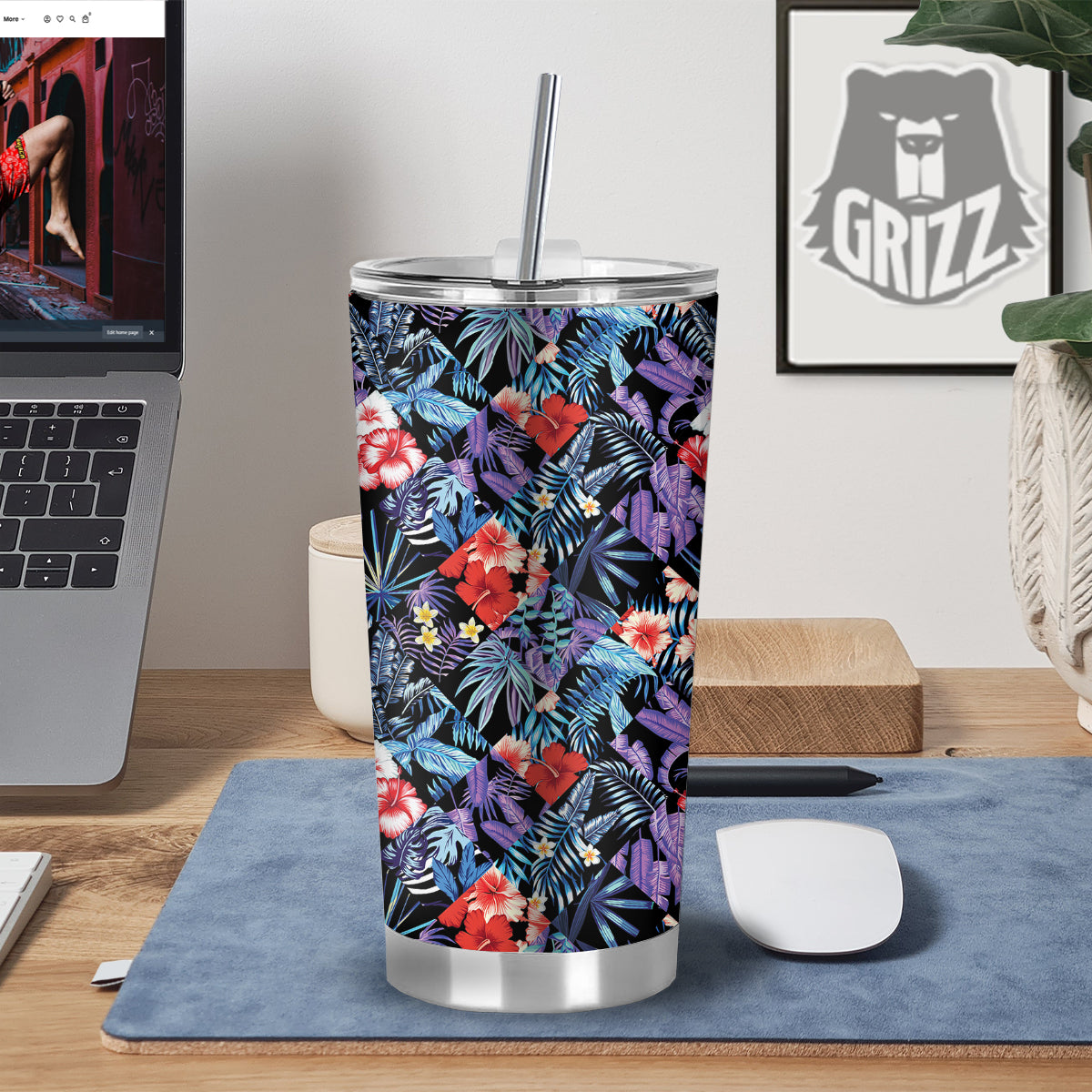 Patchwork Tropical Watercolor Print Pattern Tumbler-grizzshop