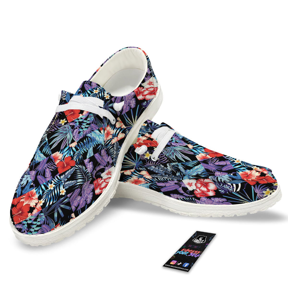Patchwork Tropical Watercolor Print Pattern White Loafers-grizzshop