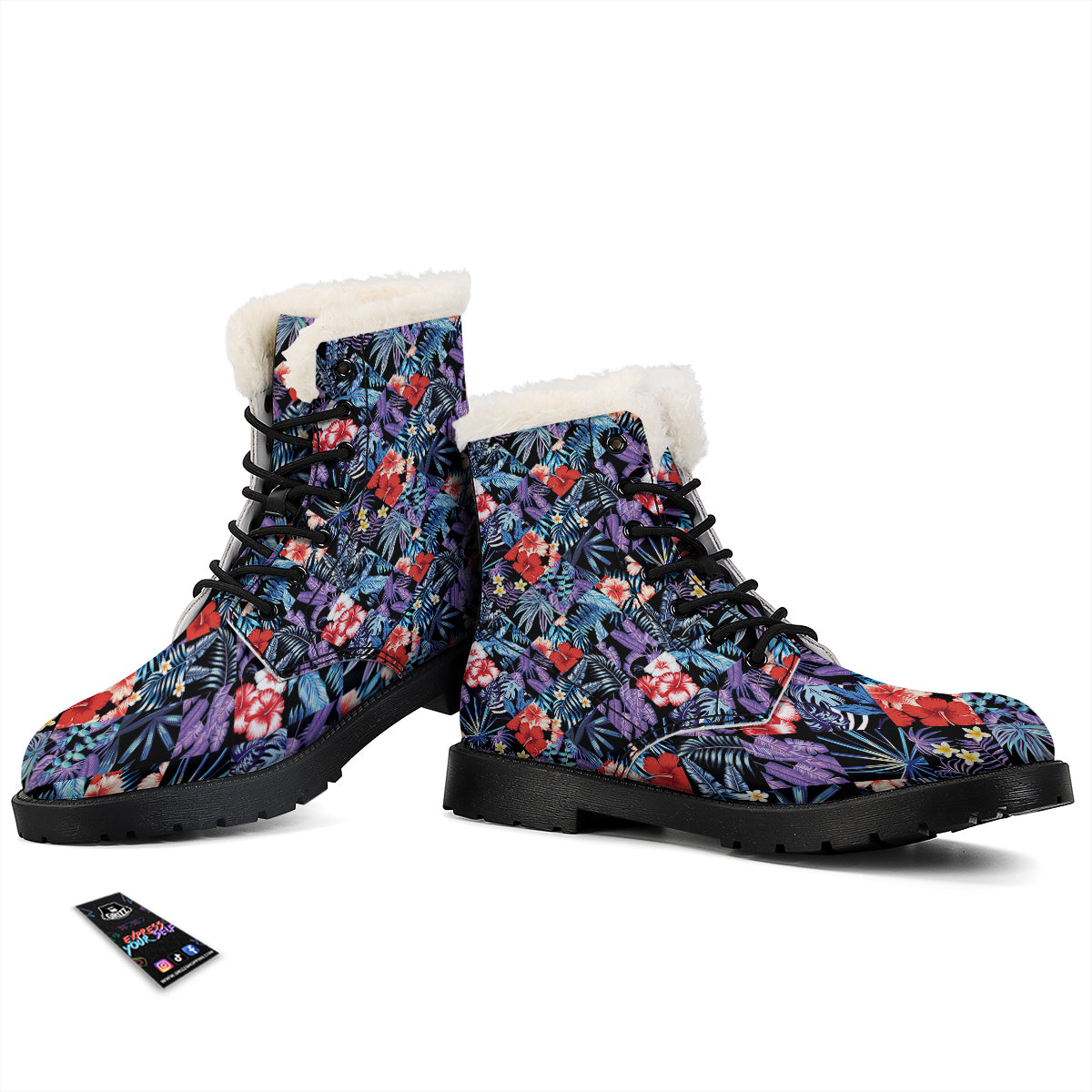 Patchwork Tropical Watercolor Print Pattern Winter Boots-grizzshop