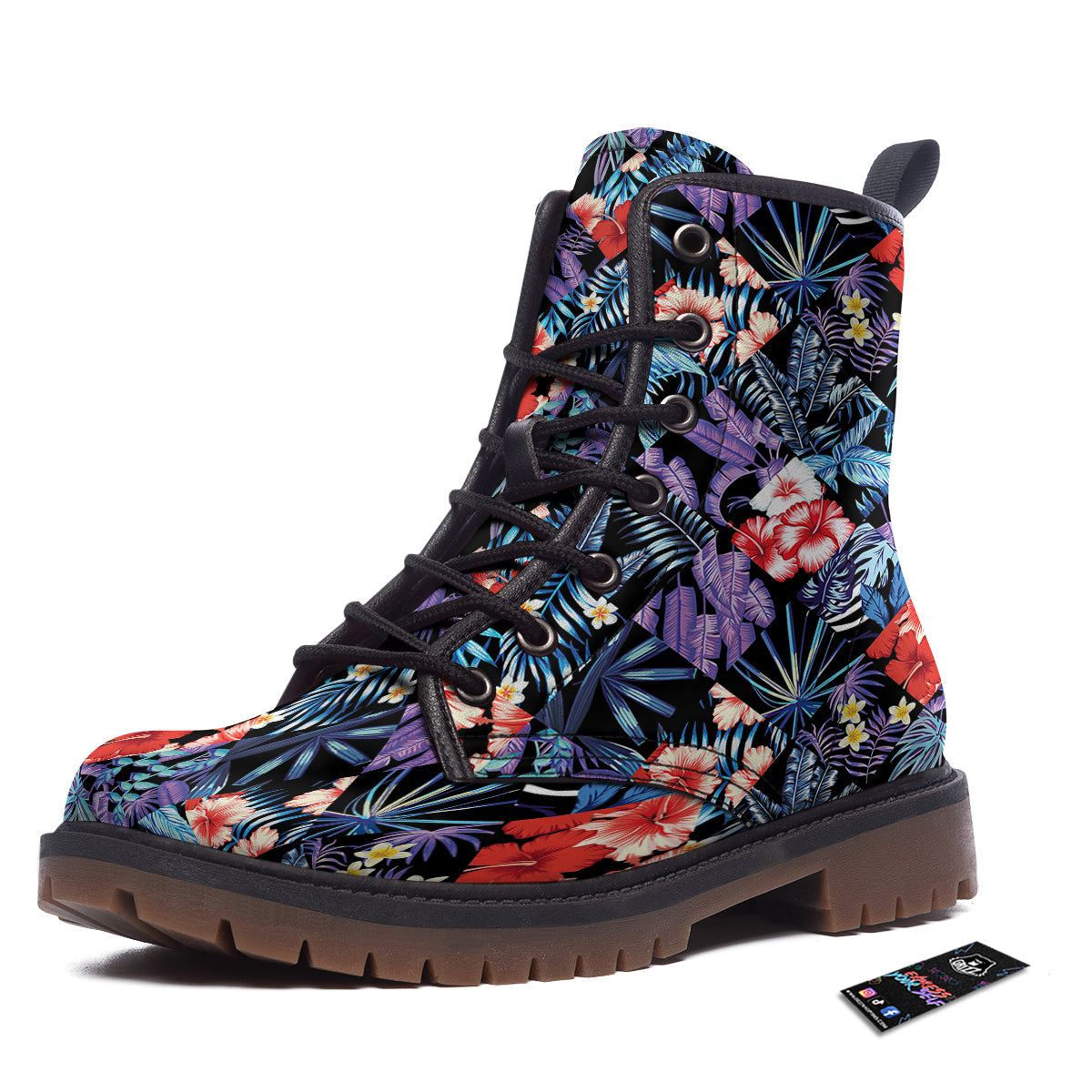 Patchwork Tropical Watercolor Print Pattern Work Boots-grizzshop