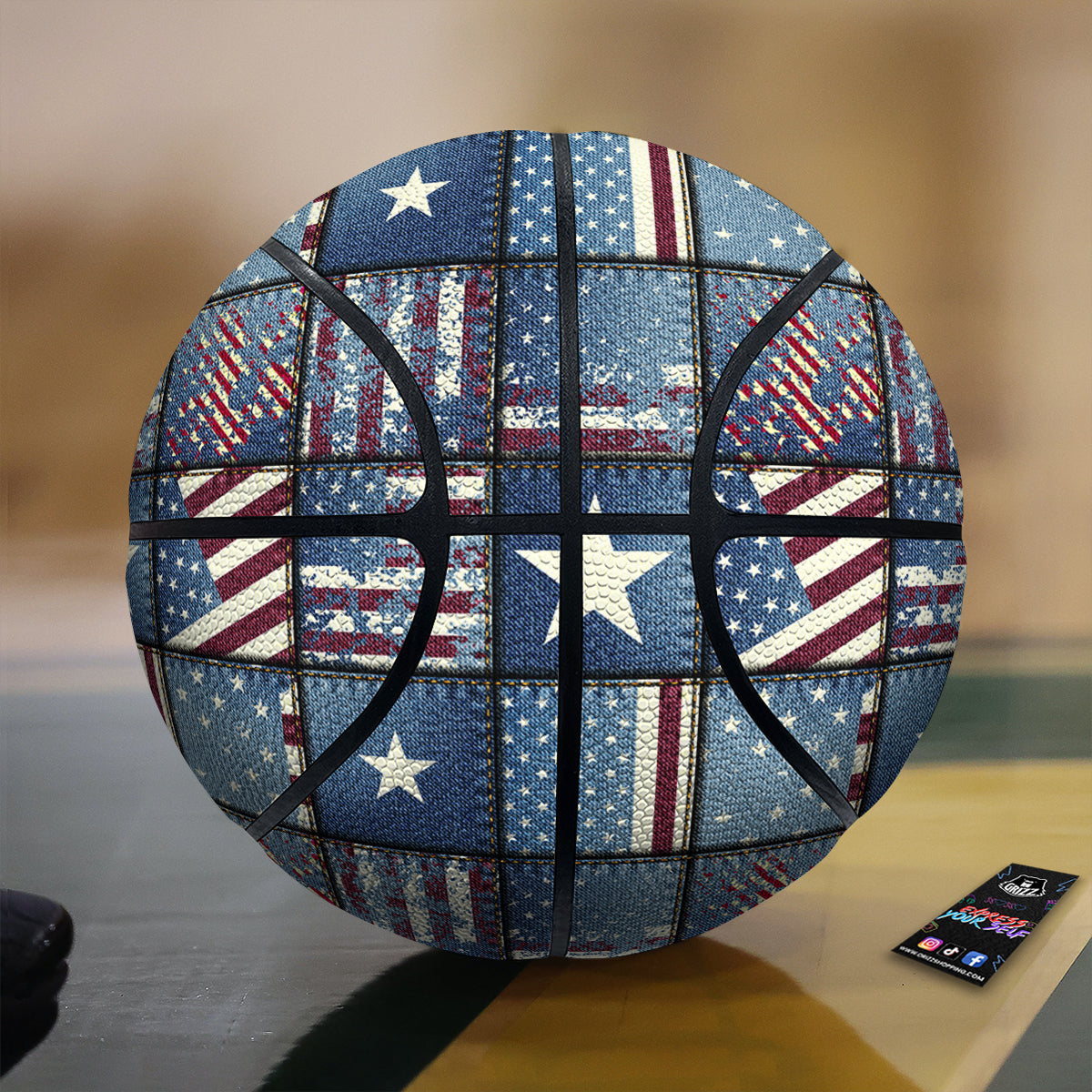 Patchwork USA Denim Print Pattern Basketball
