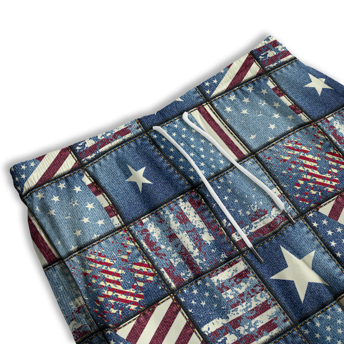 Patchwork USA Denim Print Pattern Men's Athletic Shorts