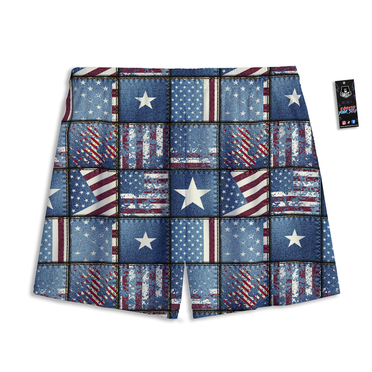 Patchwork USA Denim Print Pattern Mesh Shorts