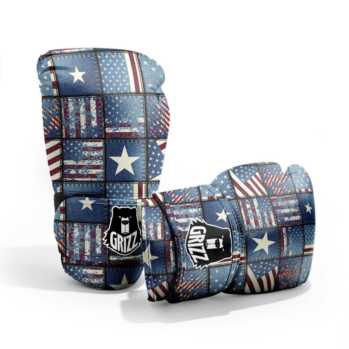 Patchwork USA Denim Print Pattern Pro Boxing Glove