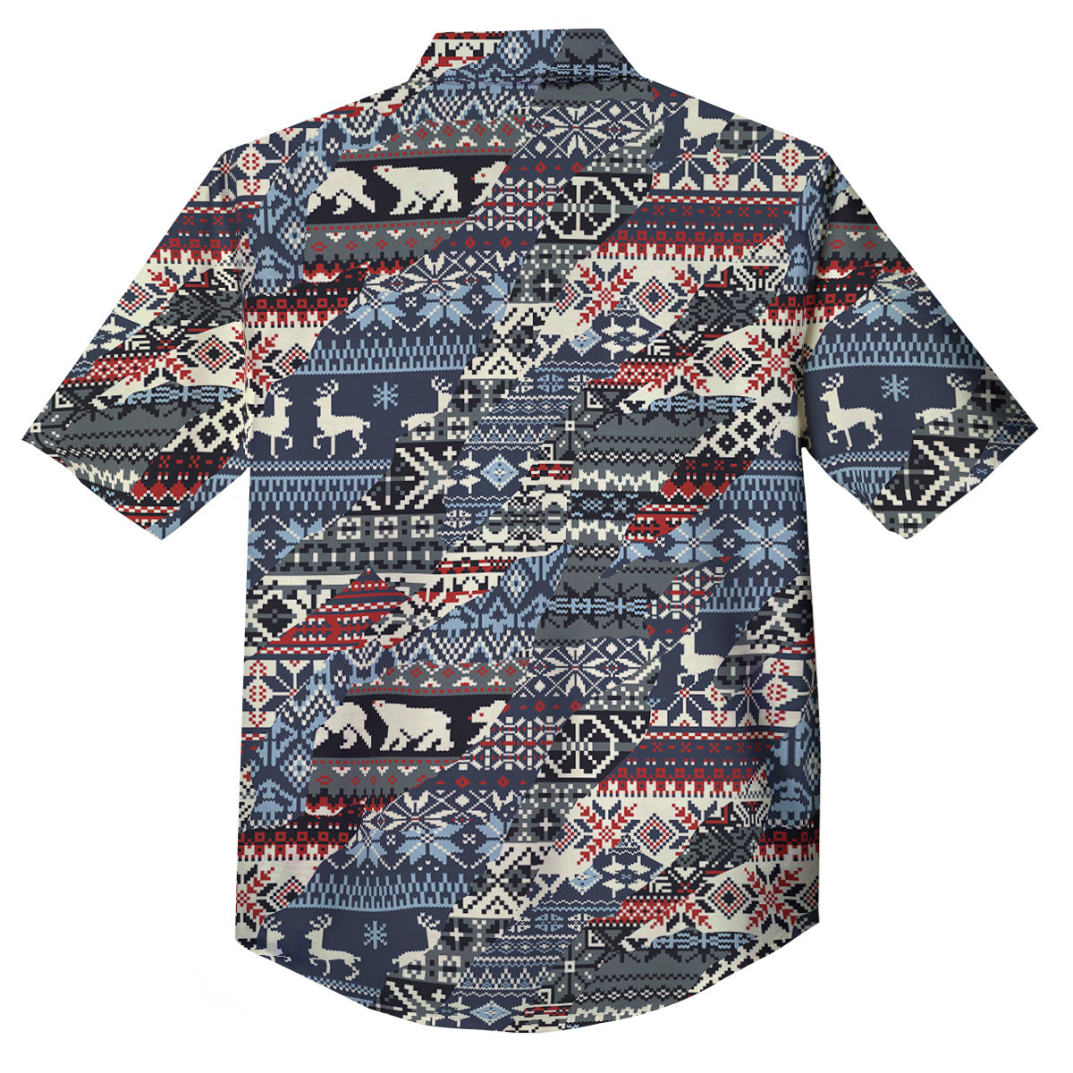 Patchwork Ugly Snowflake And Knitted Print Pattern Button Up Shirt-grizzshop