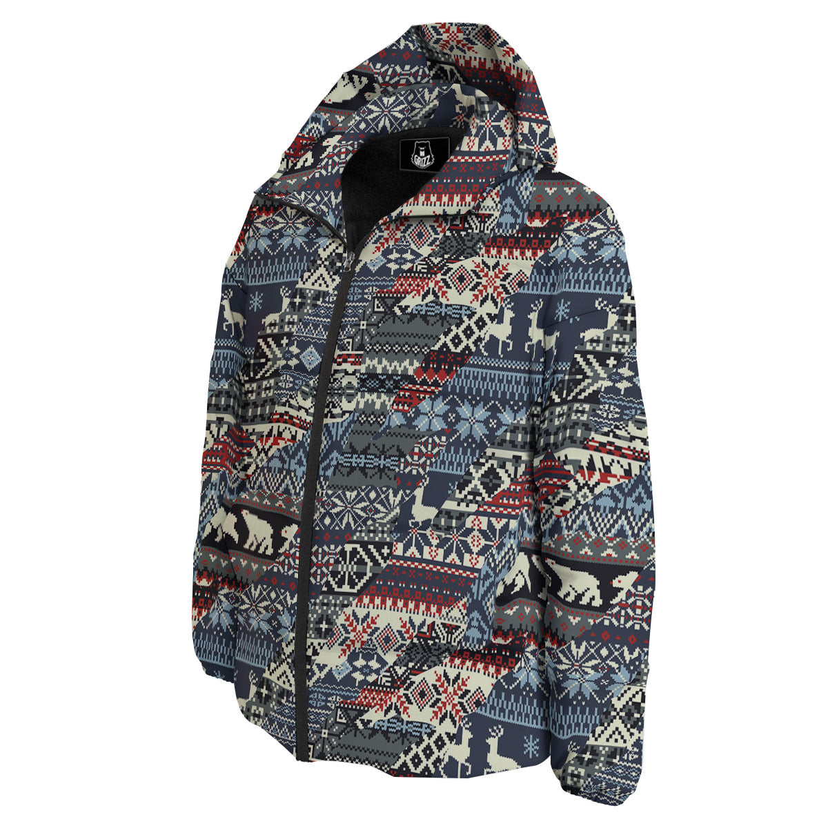 Patchwork Ugly Snowflake And Knitted Print Pattern Down Jacket-grizzshop