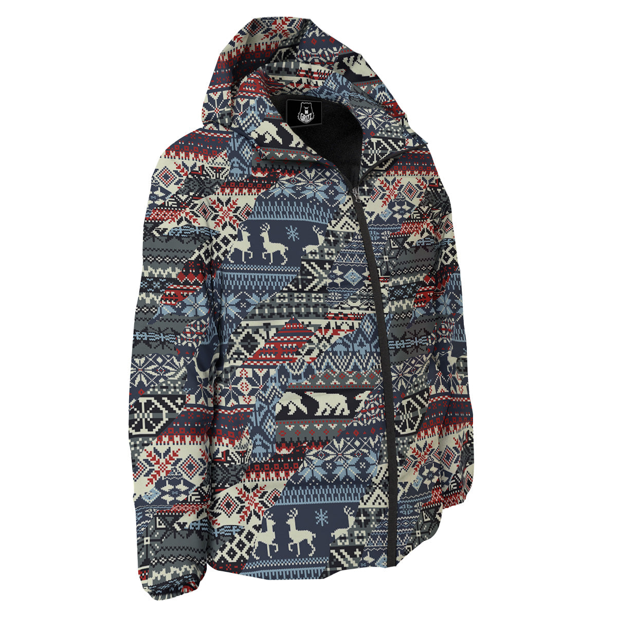 Patchwork Ugly Snowflake And Knitted Print Pattern Down Jacket-grizzshop