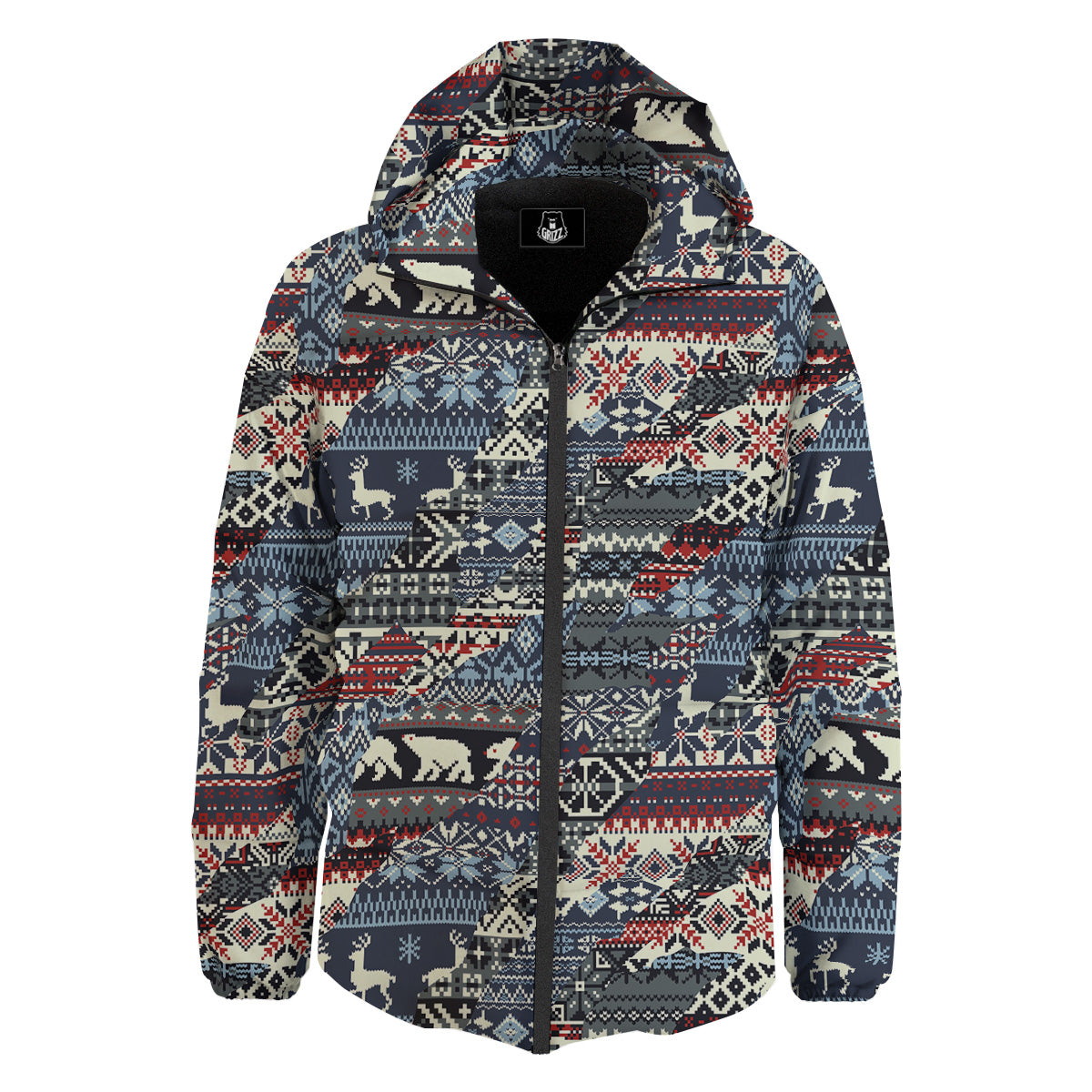 Patchwork Ugly Snowflake And Knitted Print Pattern Down Jacket-grizzshop
