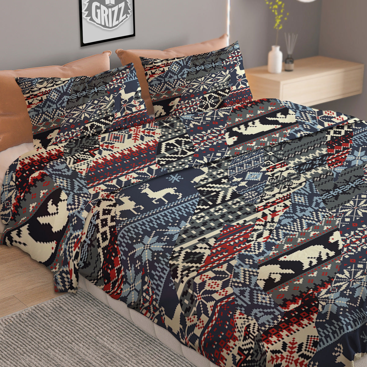 Patchwork Ugly Snowflake And Knitted Print Pattern Duvet Cover Bedding Set-grizzshop