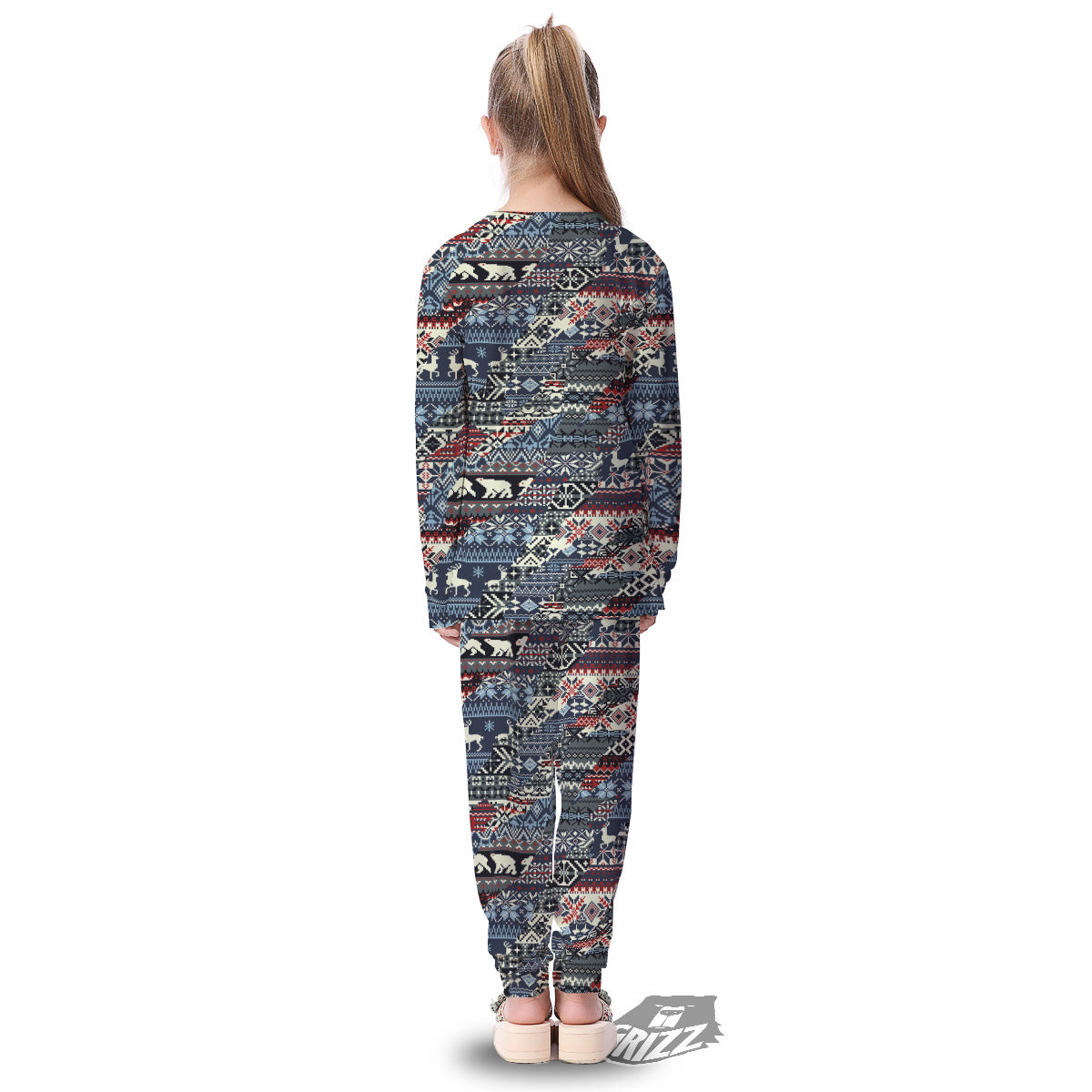 Patchwork Ugly Snowflake And Knitted Print Pattern Kid's Pajamas-grizzshop