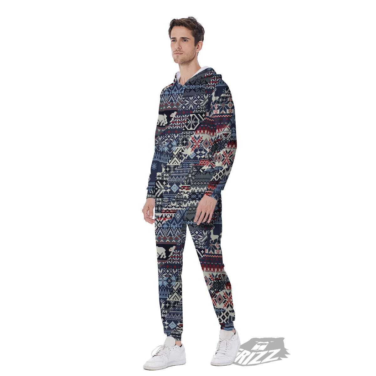Patchwork Ugly Snowflake And Knitted Print Pattern Men's Jumpsuit-grizzshop