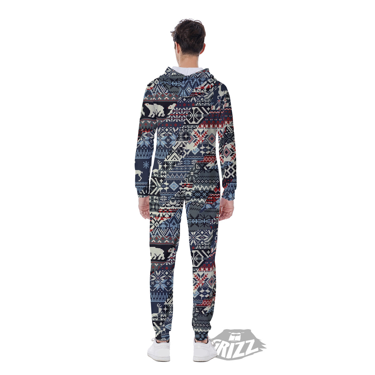 Patchwork Ugly Snowflake And Knitted Print Pattern Men's Jumpsuit-grizzshop