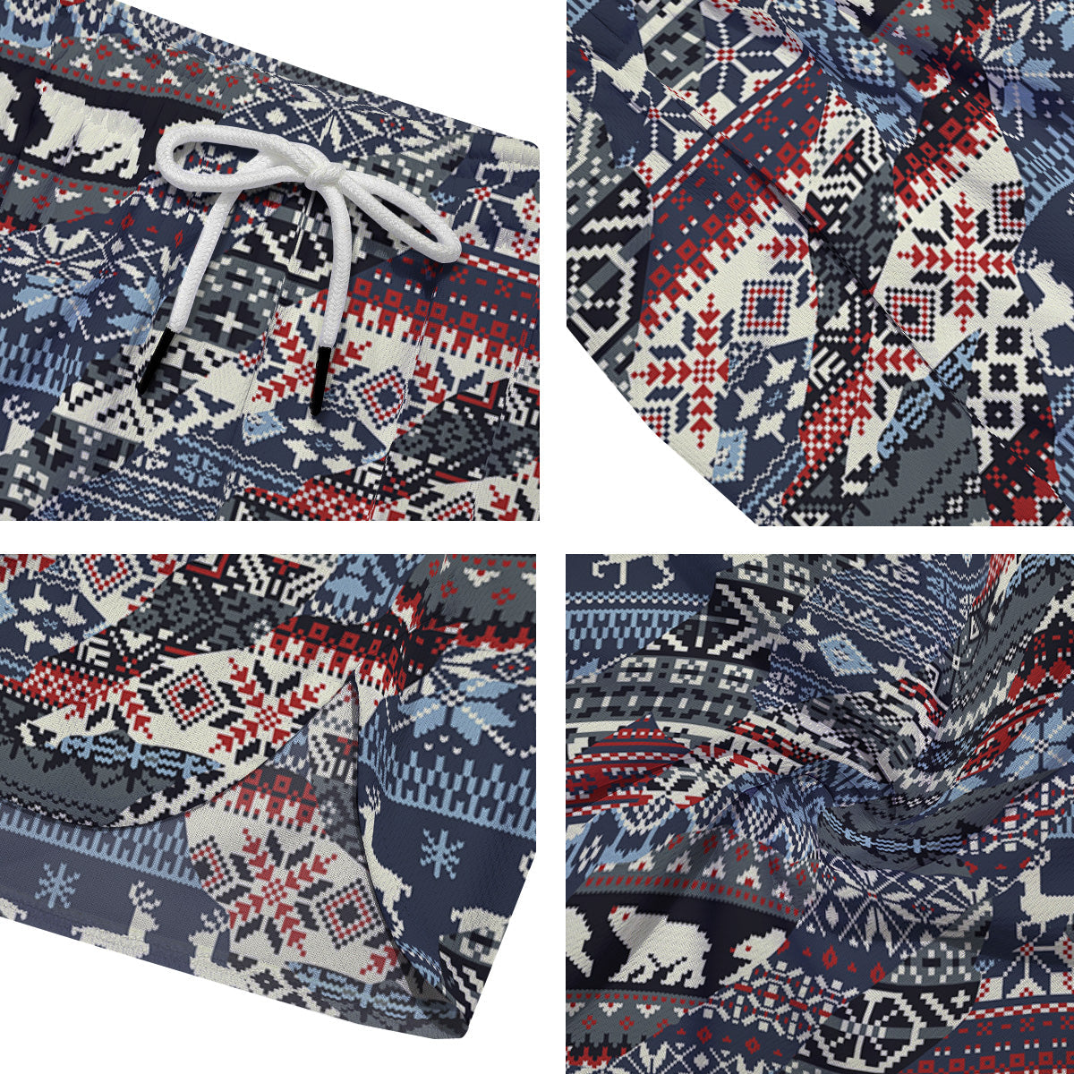 Patchwork Ugly Snowflake And Knitted Print Pattern Men's Running Shorts-grizzshop
