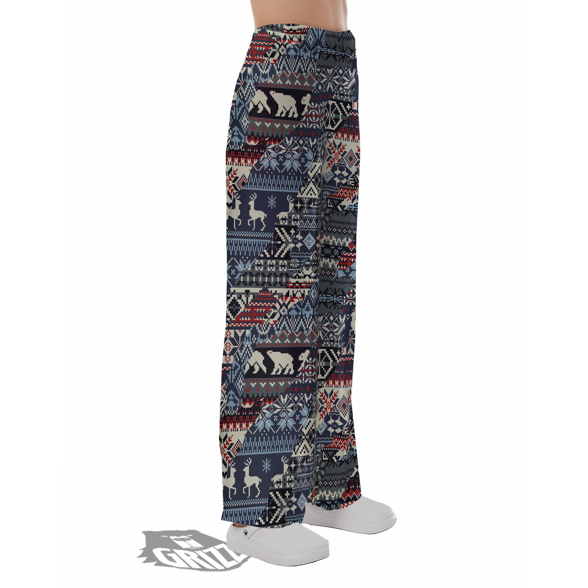 Patchwork Ugly Snowflake And Knitted Print Pattern Pajama Pants-grizzshop