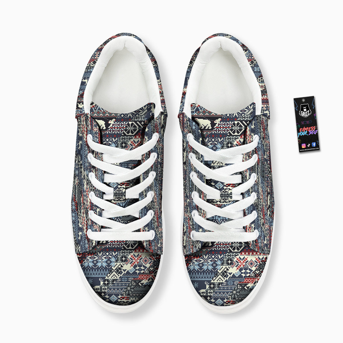 Patchwork Ugly Snowflake And Knitted Print Pattern Platform Shoes-grizzshop