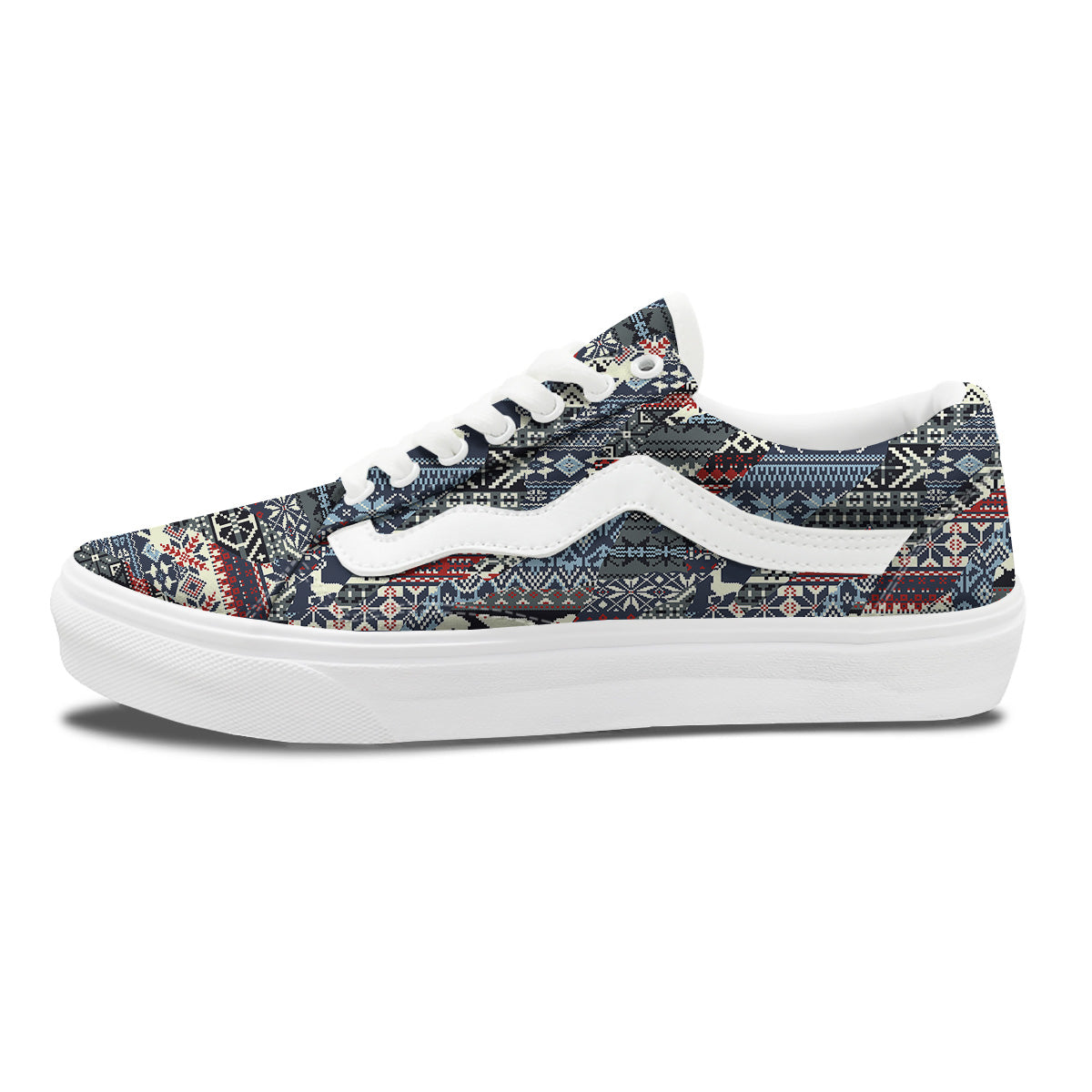 Patchwork Ugly Snowflake And Knitted Print Pattern Skate Shoes-grizzshop
