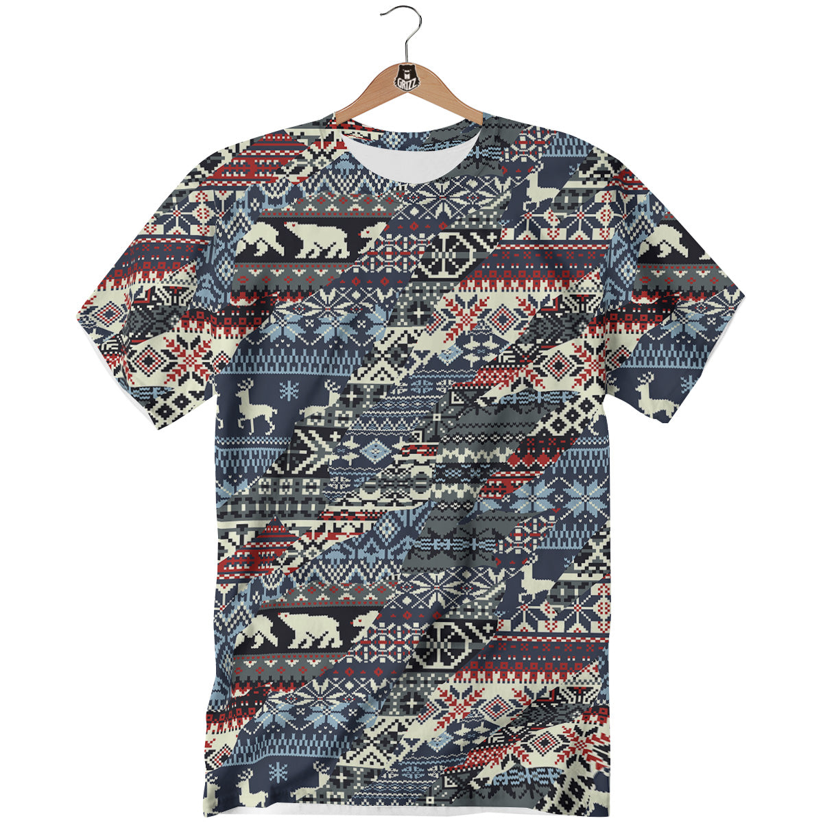 Patchwork Ugly Snowflake And Knitted Print Pattern T-Shirt-grizzshop