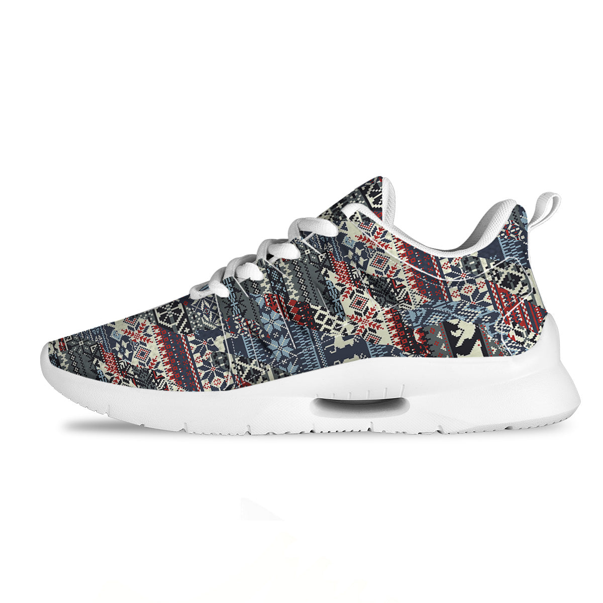 Patchwork Ugly Snowflake And Knitted Print Pattern Tennis Shoes-grizzshop