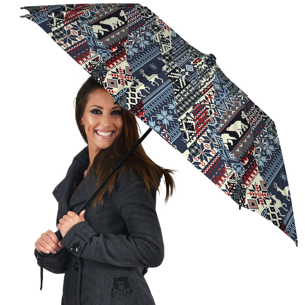 Patchwork Ugly Snowflake And Knitted Print Pattern Umbrella-grizzshop