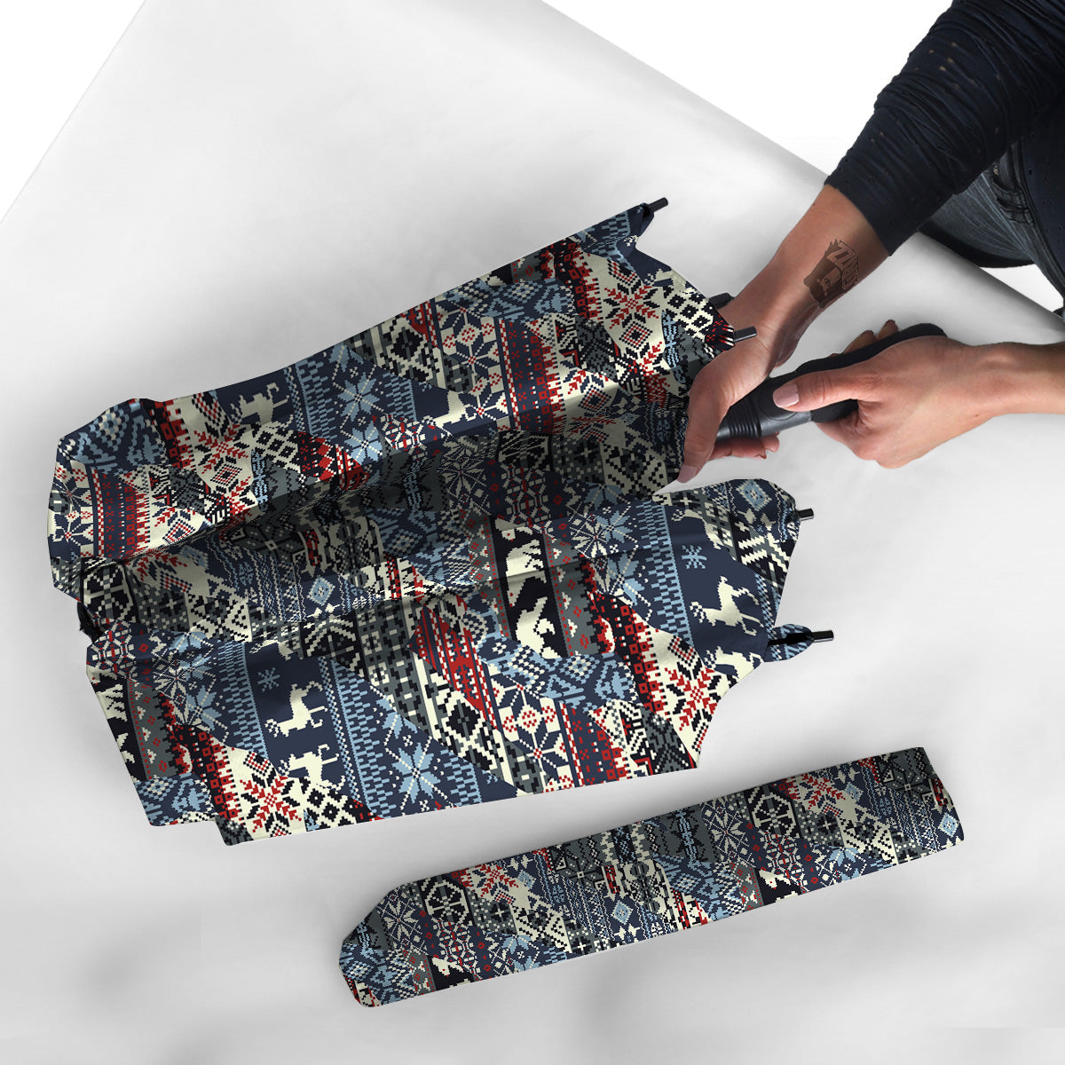 Patchwork Ugly Snowflake And Knitted Print Pattern Umbrella-grizzshop
