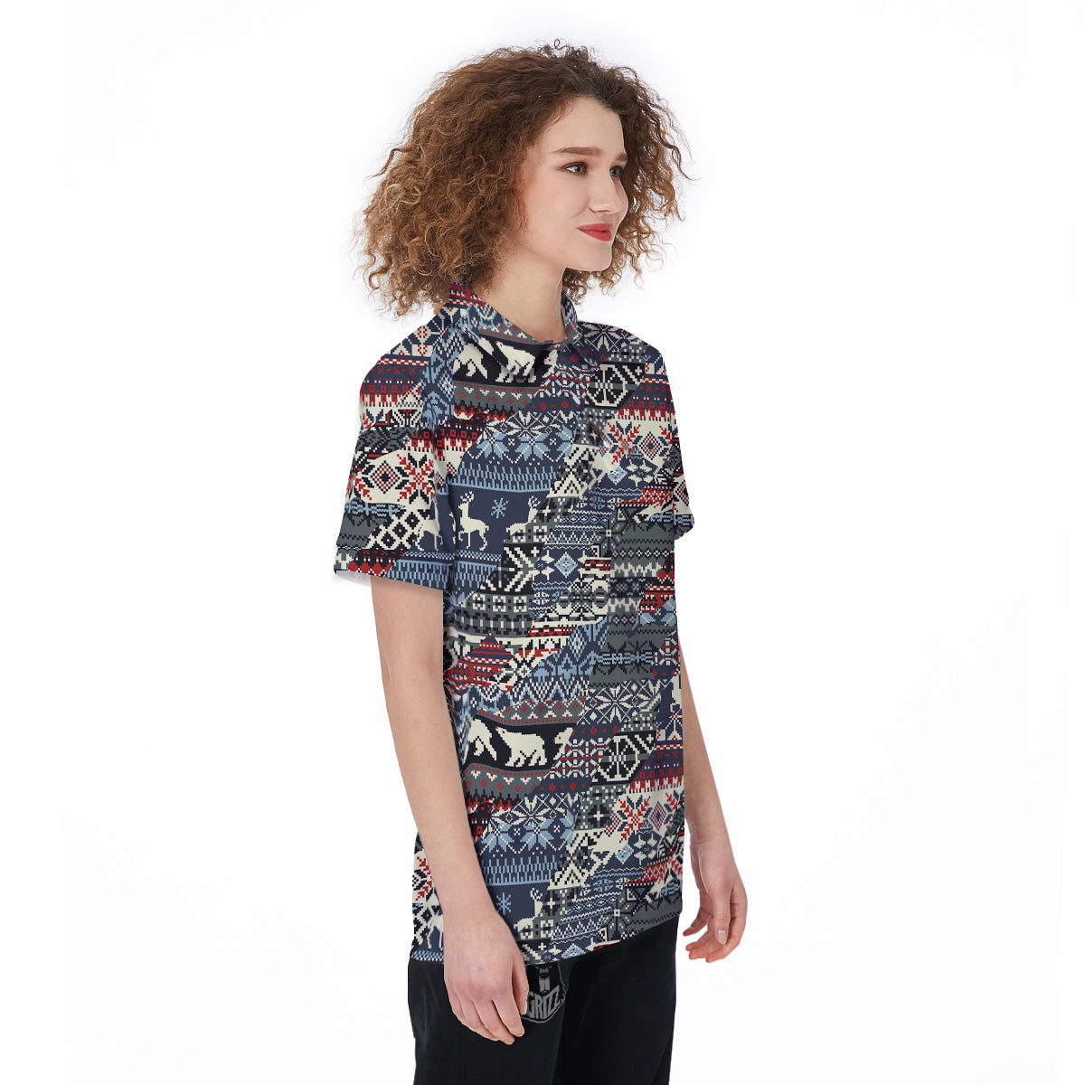 Patchwork Ugly Snowflake And Knitted Print Pattern Women's Golf Shirts-grizzshop