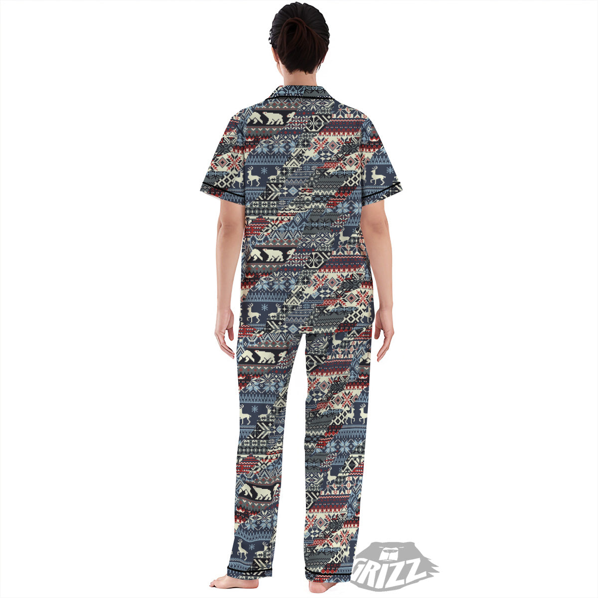 Patchwork Ugly Snowflake And Knitted Print Pattern Women's Pajamas Set-grizzshop