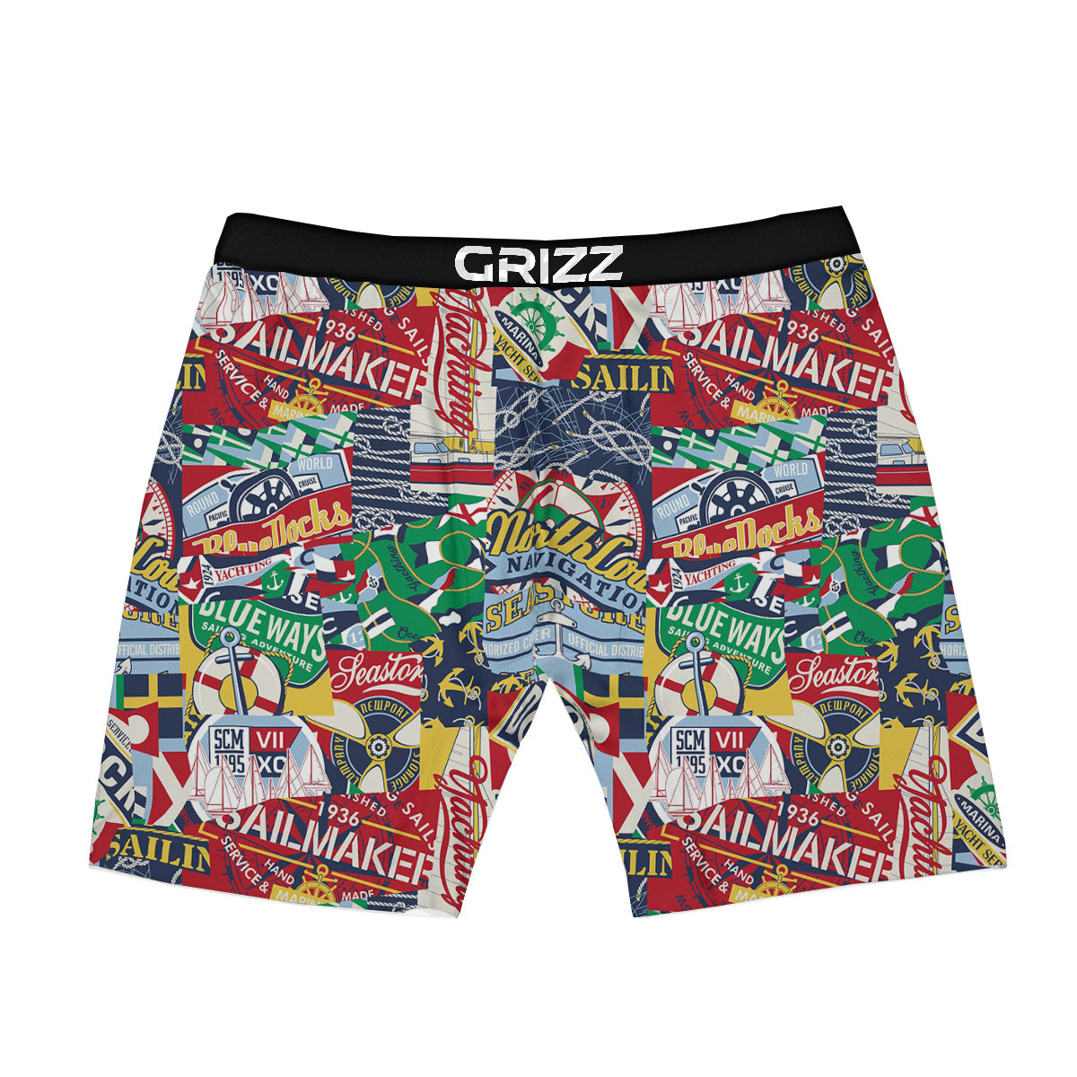 Patchwork Vintage Nautical Print Pattern Boxer Briefs-grizzshop