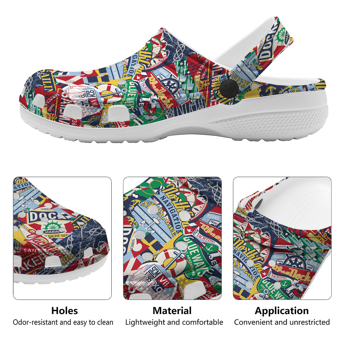 Patchwork Vintage Nautical Print Pattern Clog-grizzshop