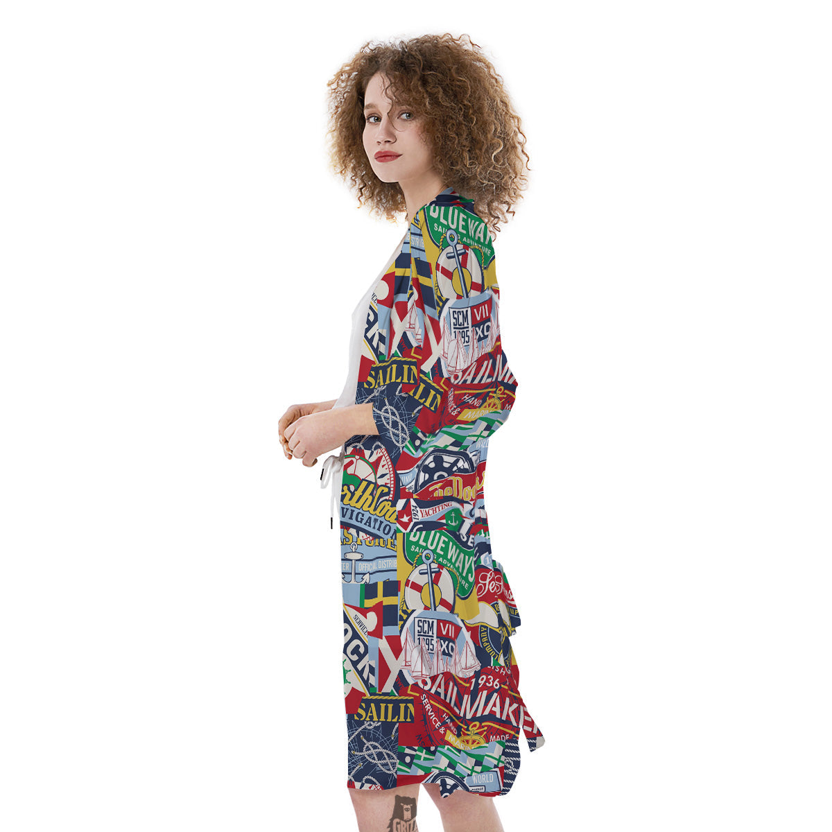 Patchwork Vintage Nautical Print Pattern Kimono-grizzshop
