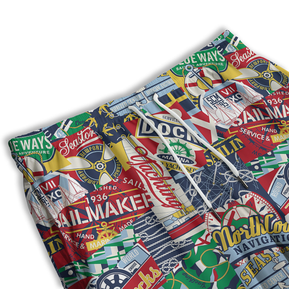 Patchwork Vintage Nautical Print Pattern Men's Athletic Shorts