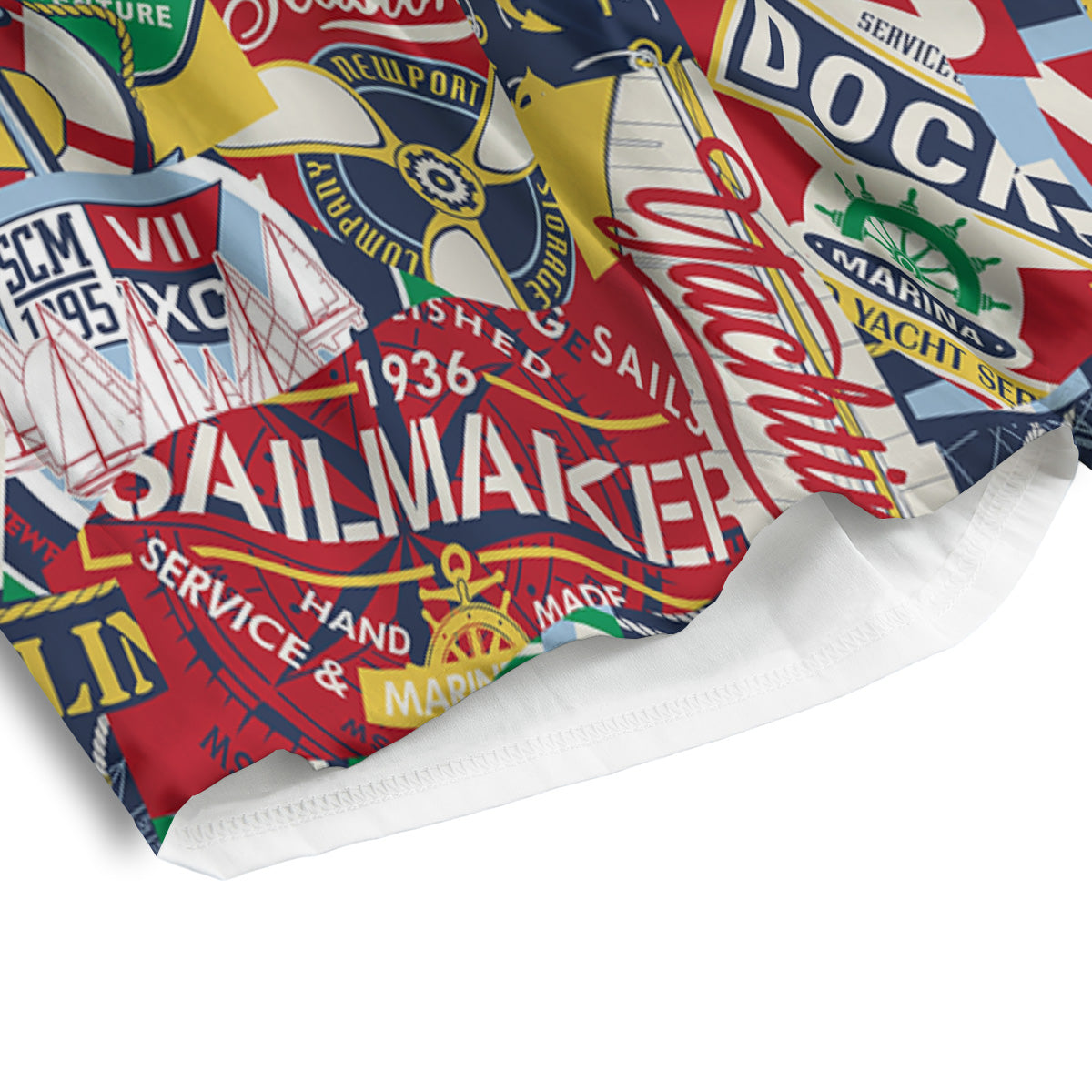 Patchwork Vintage Nautical Print Pattern Men's Athletic Shorts