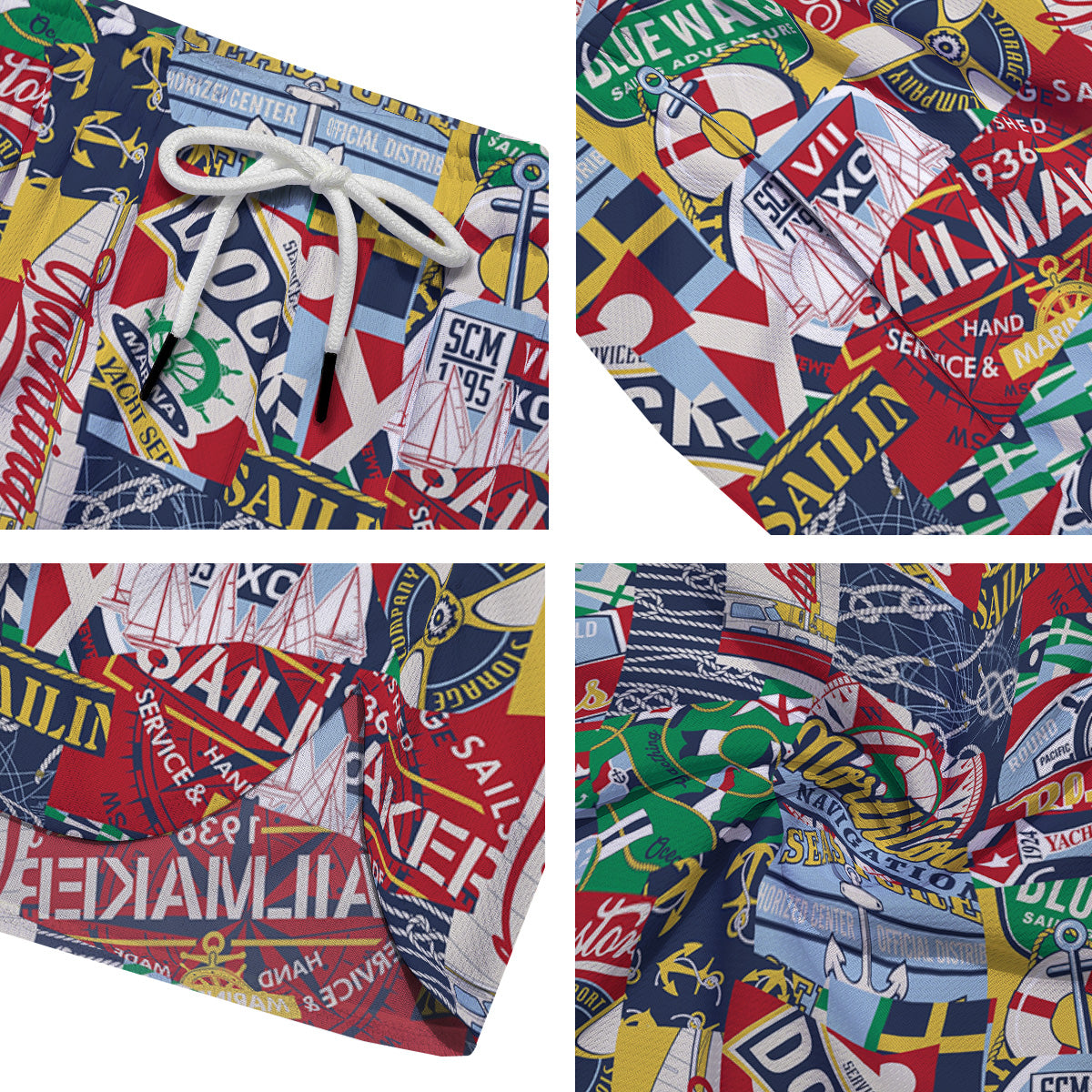 Patchwork Vintage Nautical Print Pattern Men's Running Shorts-grizzshop